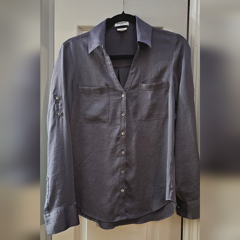 Small Express brand satin portfolio shirt in gray